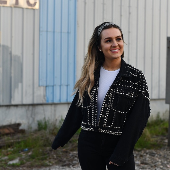 Women Black Oversized Stud style Biker Jacket - Picture 9 of 10